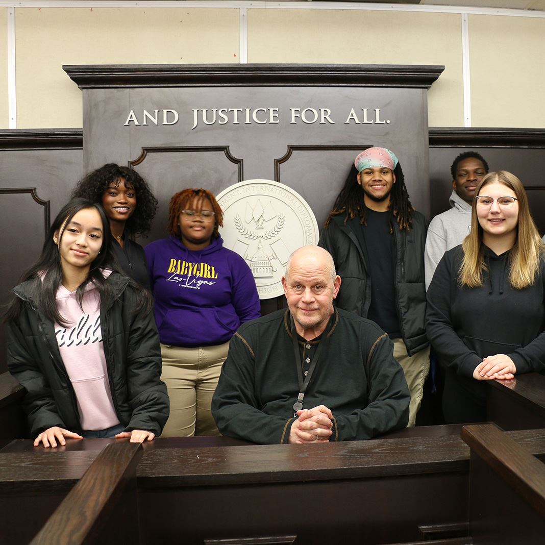  Mark Jensen and legal pathways students at Northwest High